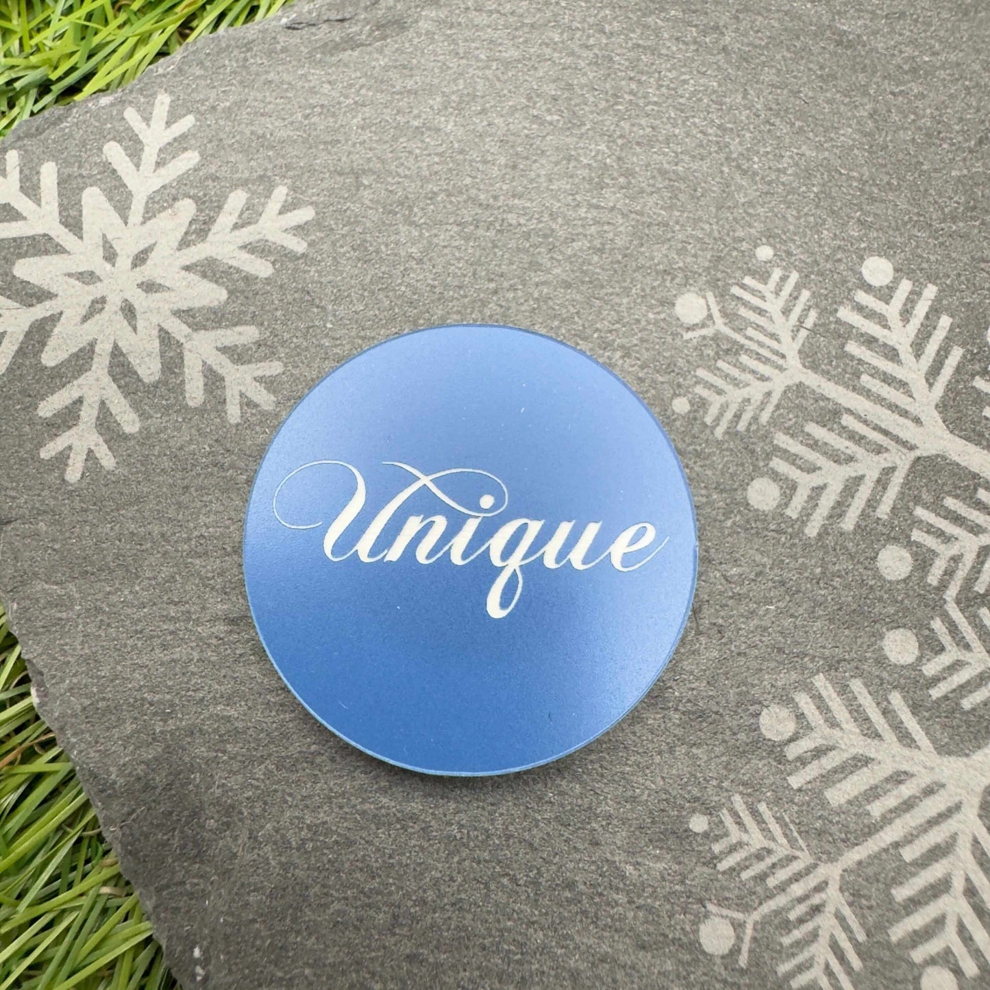 Snowflake flip coin token engraved back