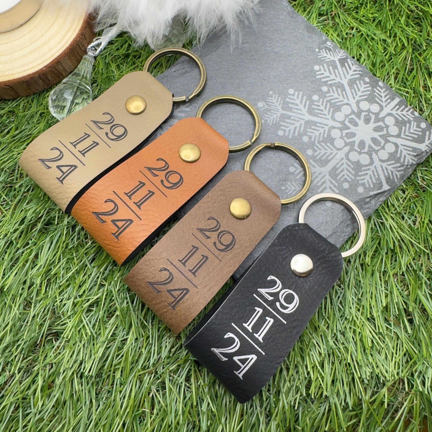 Special Date Personalised Keyring Custom Date & Quote Message Keychain Best Day Ever Keepsake Unique Gift for Him or Her Vegan Leather