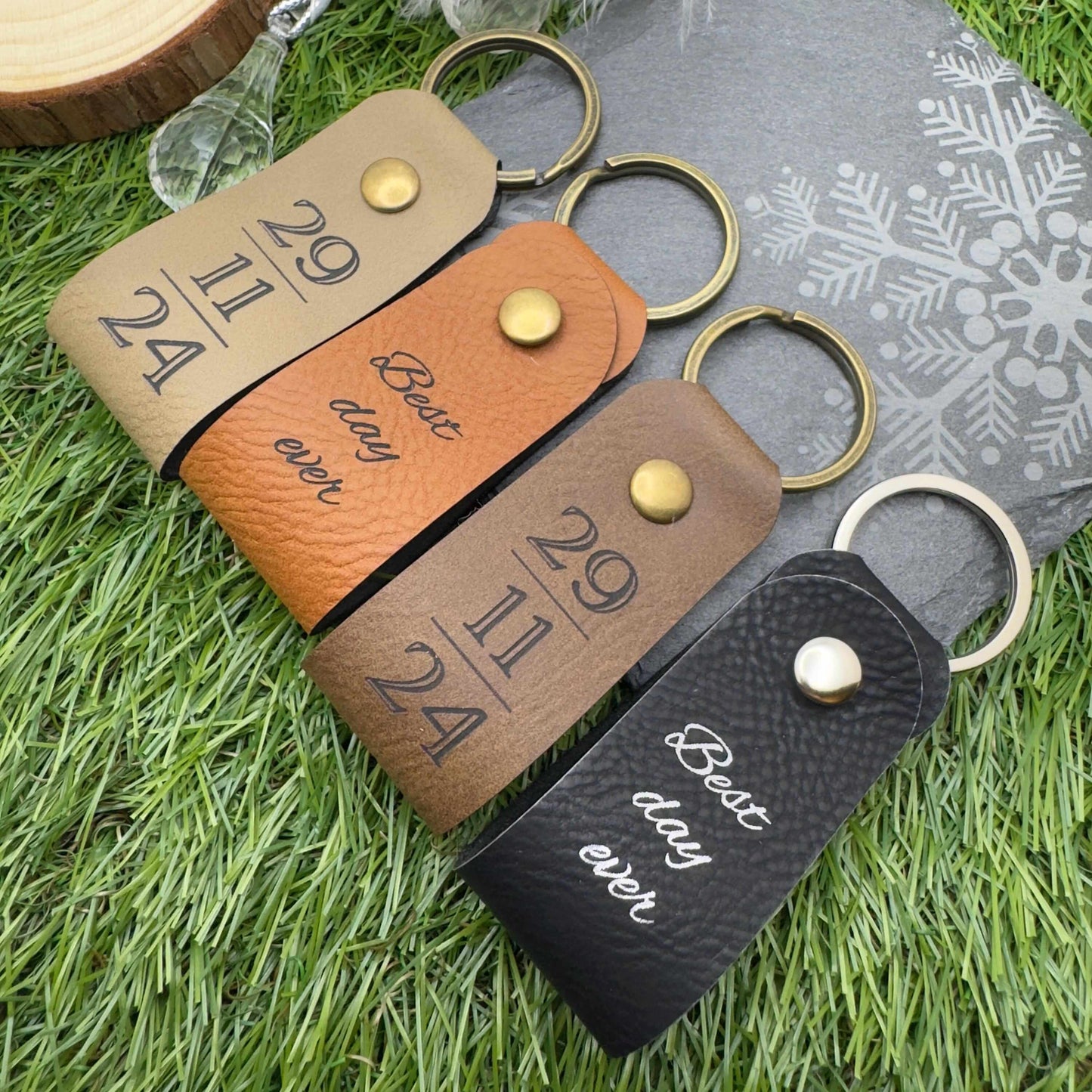 Special Date Personalised Keyring Custom Date & Quote Message Keychain Best Day Ever Keepsake Unique Gift for Him or Her Vegan Leather