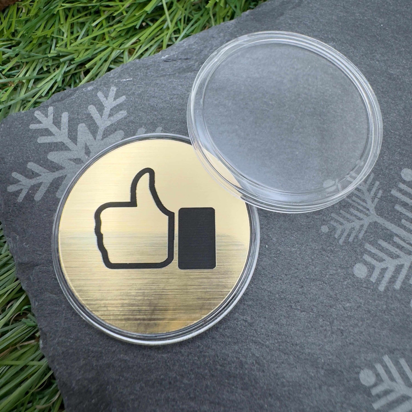 flip decision coin thumb up or thumb down custom engraved