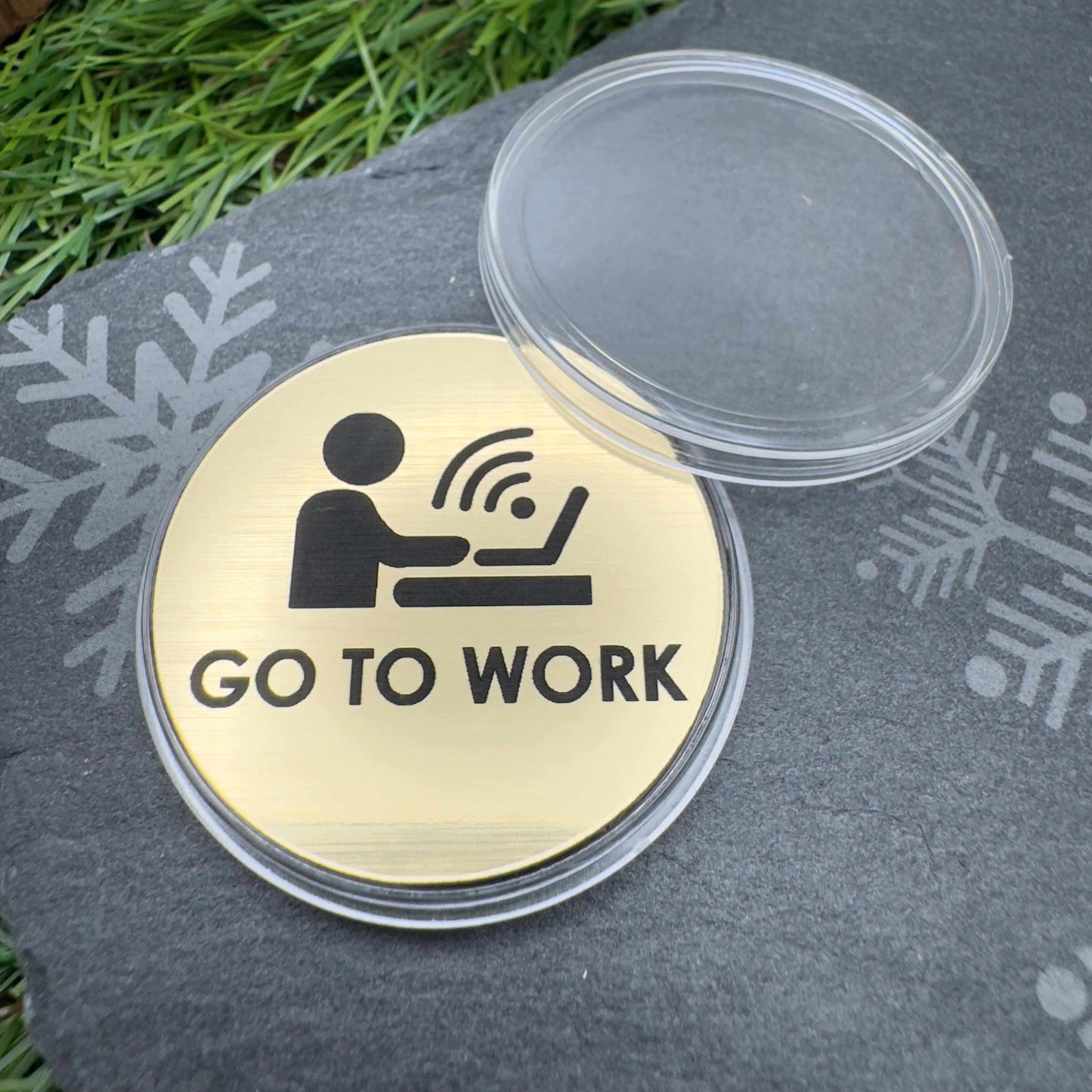 flip decision coin go to work or stay in bed custom engraved