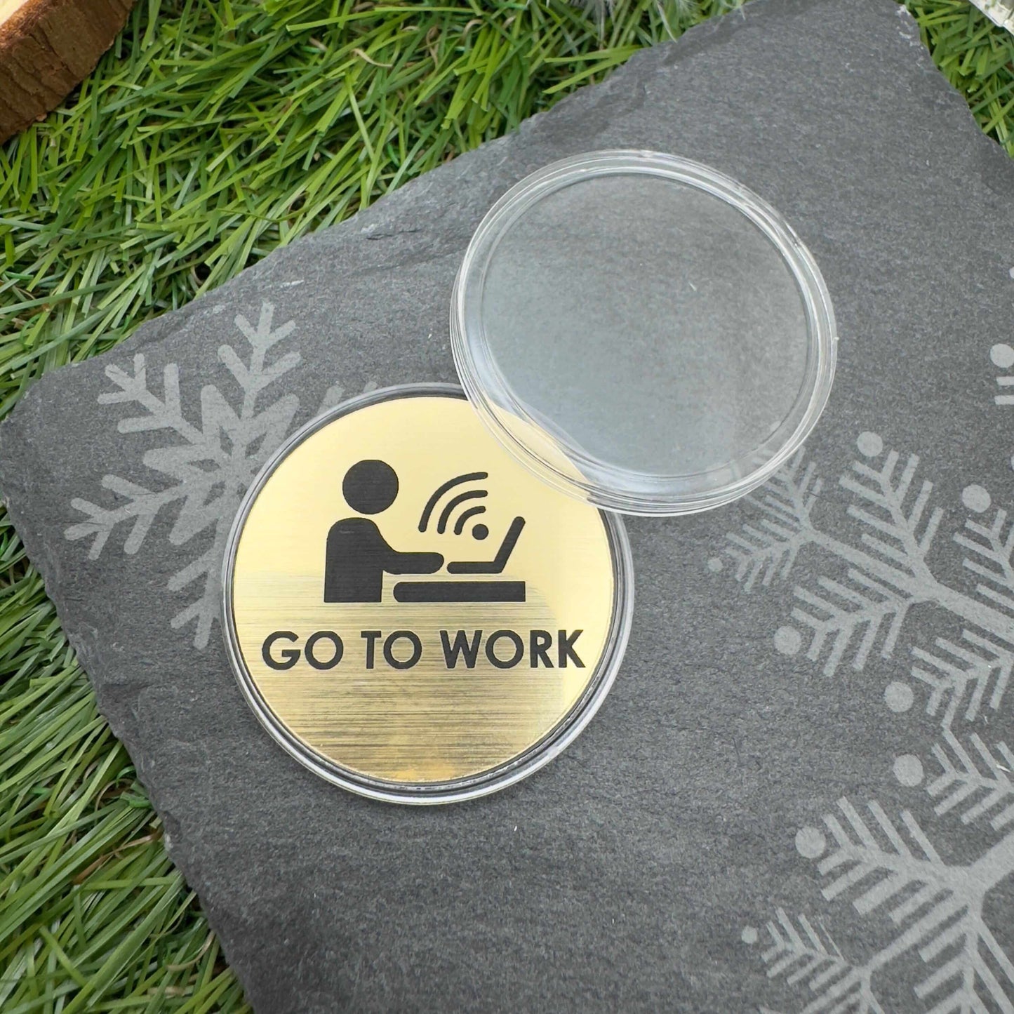 flip decision coin go to work or stay in bed custom engraved