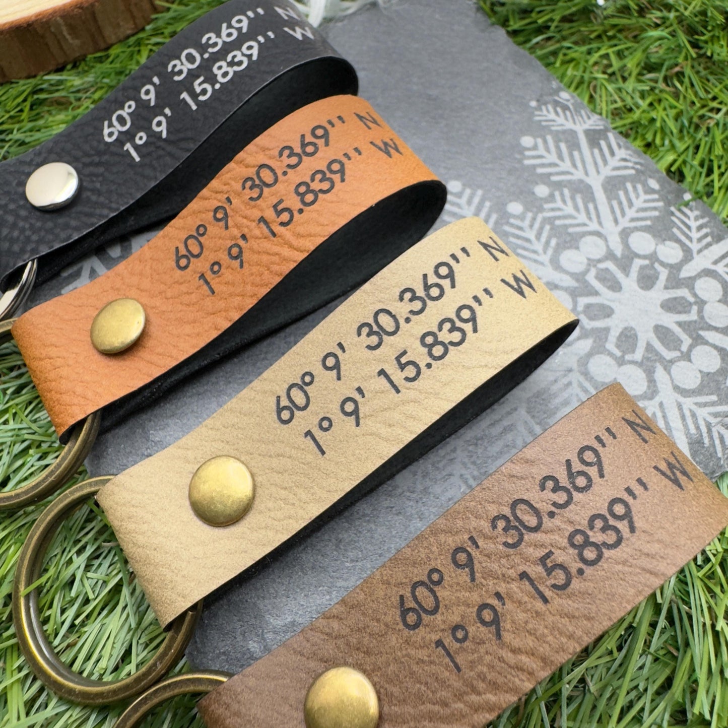 Personalised GPS Coordinates Vegan Leather Keyring with Custom Engraving Unique Gift for Him or Her Location coordinates keychain