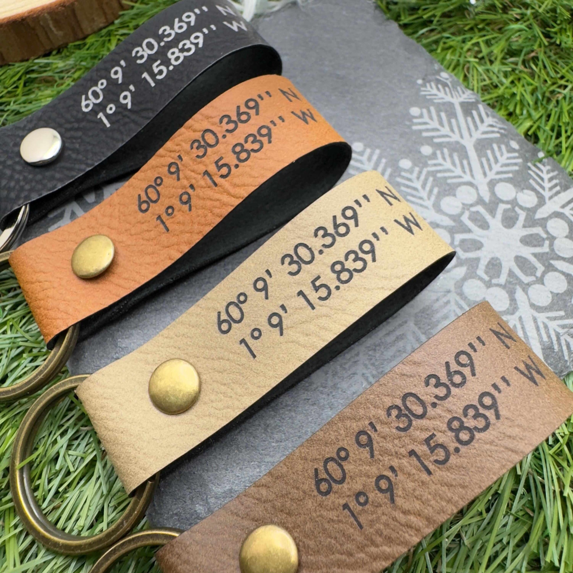 Personalised GPS Coordinates Vegan Leather Keyring with Custom Engraving Unique Gift for Him or Her Location coordinates keychain
