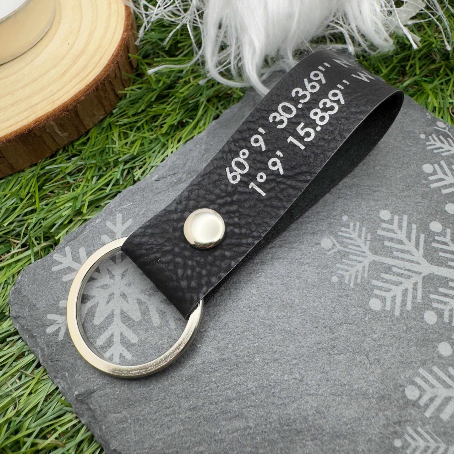 Personalised GPS Coordinates Vegan Leather Keyring with Custom Engraving Unique Gift for Him or Her Location coordinates keychain