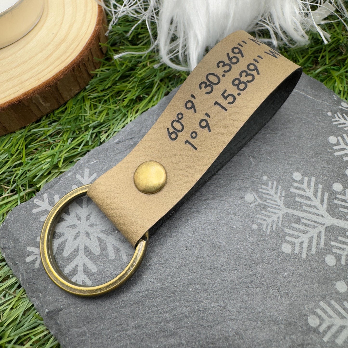 Personalised GPS Coordinates Vegan Leather Keyring with Custom Engraving Unique Gift for Him or Her Location coordinates keychain