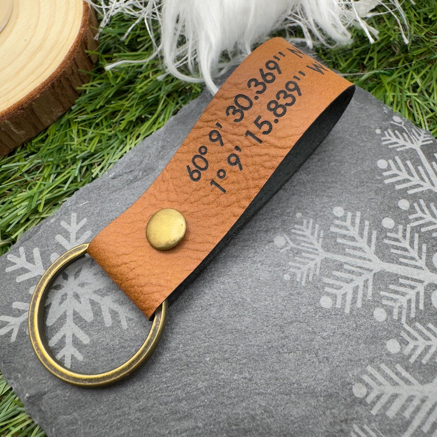 Personalised GPS Coordinates Vegan Leather Keyring with Custom Engraving Unique Gift for Him or Her Location coordinates keychain