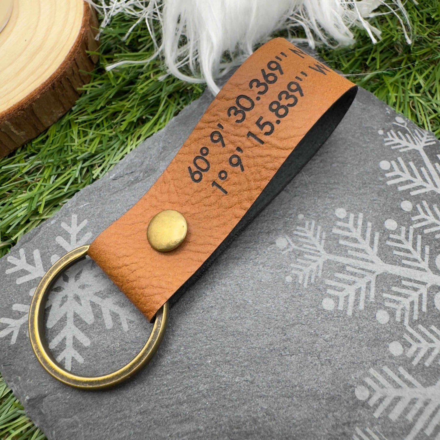 Personalised GPS Coordinates Vegan Leather Keyring with Custom Engraving Unique Gift for Him or Her Location coordinates keychain