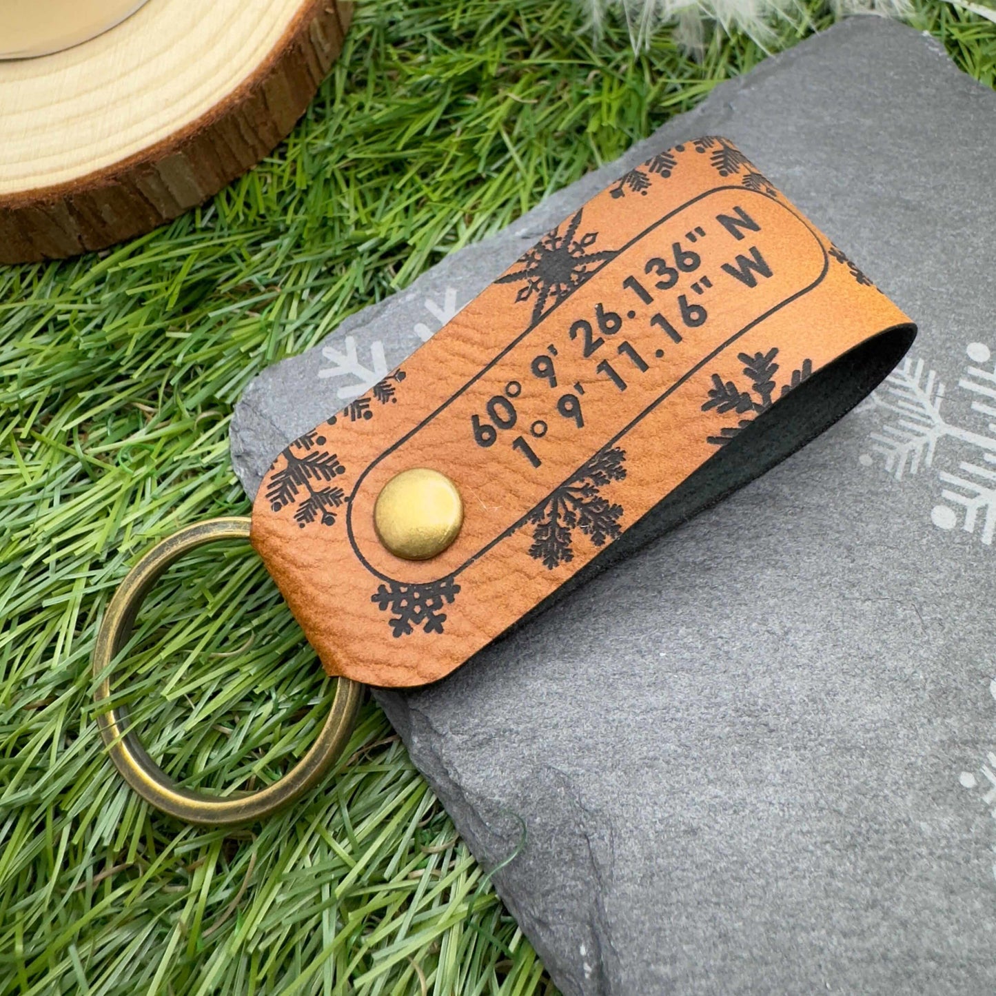 GPS Coordinates Keyring Personalised Vegan Leather Keychain GPS Location Keyring Coordinates Gift For Her Gift for Him Anniversary Keepsake