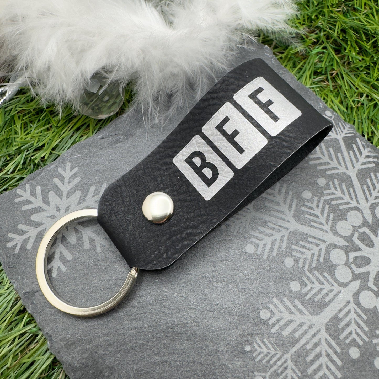 BFF Personalised Keyring Custom Keychain Eco-Friendly Gift for Friends Family & Loved Ones Custom Name or Initials Vegan Leather