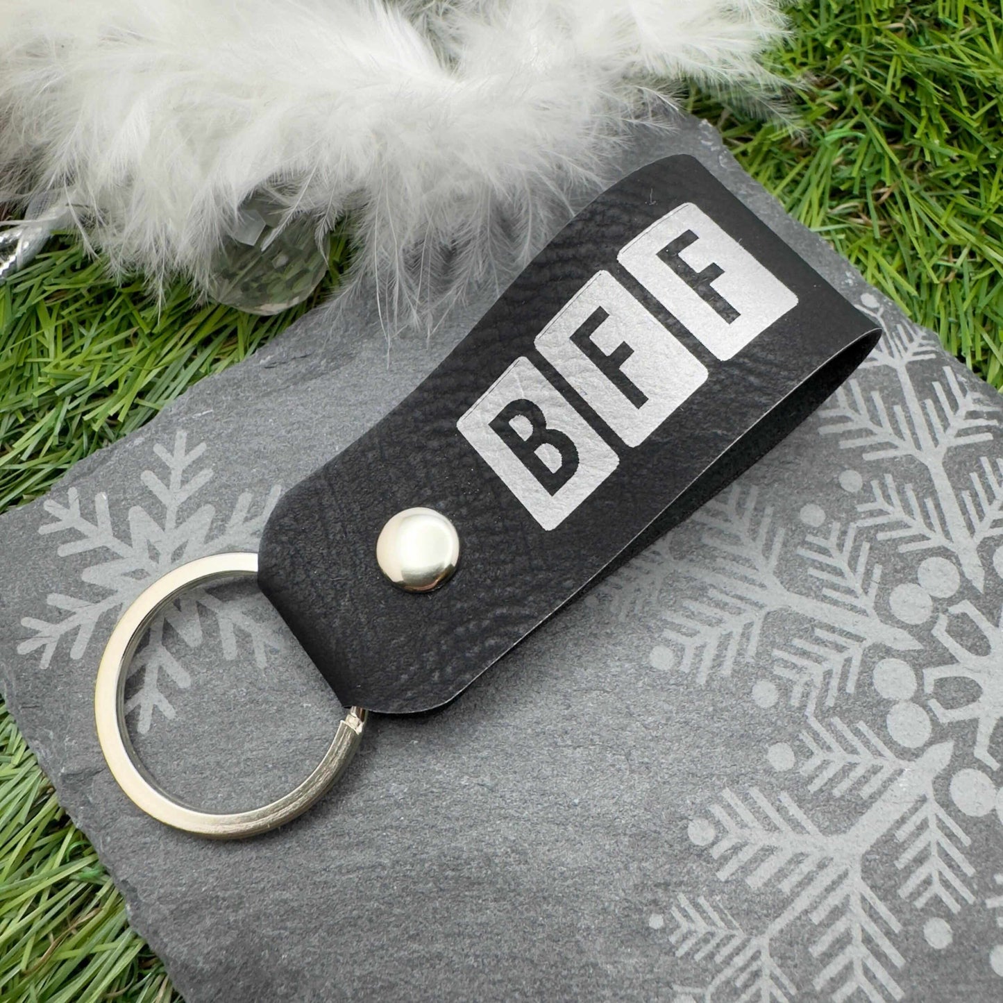 BFF Personalised Keyring Custom Keychain Eco-Friendly Gift for Friends Family & Loved Ones Custom Name or Initials Vegan Leather