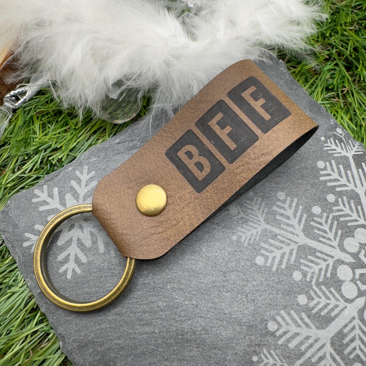 BFF Personalised Keyring Custom Keychain Eco-Friendly Gift for Friends Family & Loved Ones Custom Name or Initials Vegan Leather