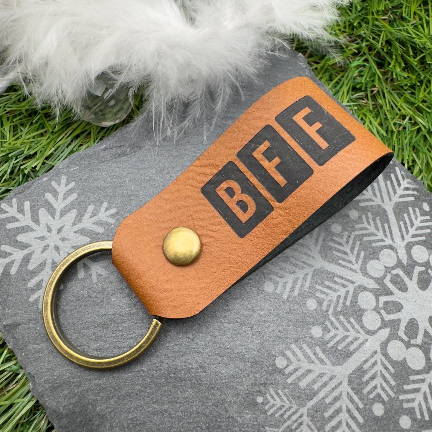 BFF Personalised Keyring Custom Keychain Eco-Friendly Gift for Friends Family & Loved Ones Custom Name or Initials Vegan Leather