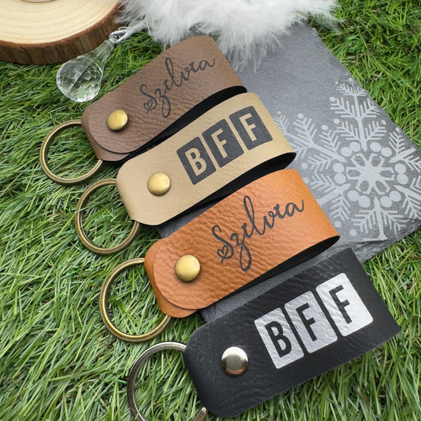 BFF Personalised Keyring Custom Keychain Eco-Friendly Gift for Friends Family & Loved Ones Custom Name or Initials Vegan Leather