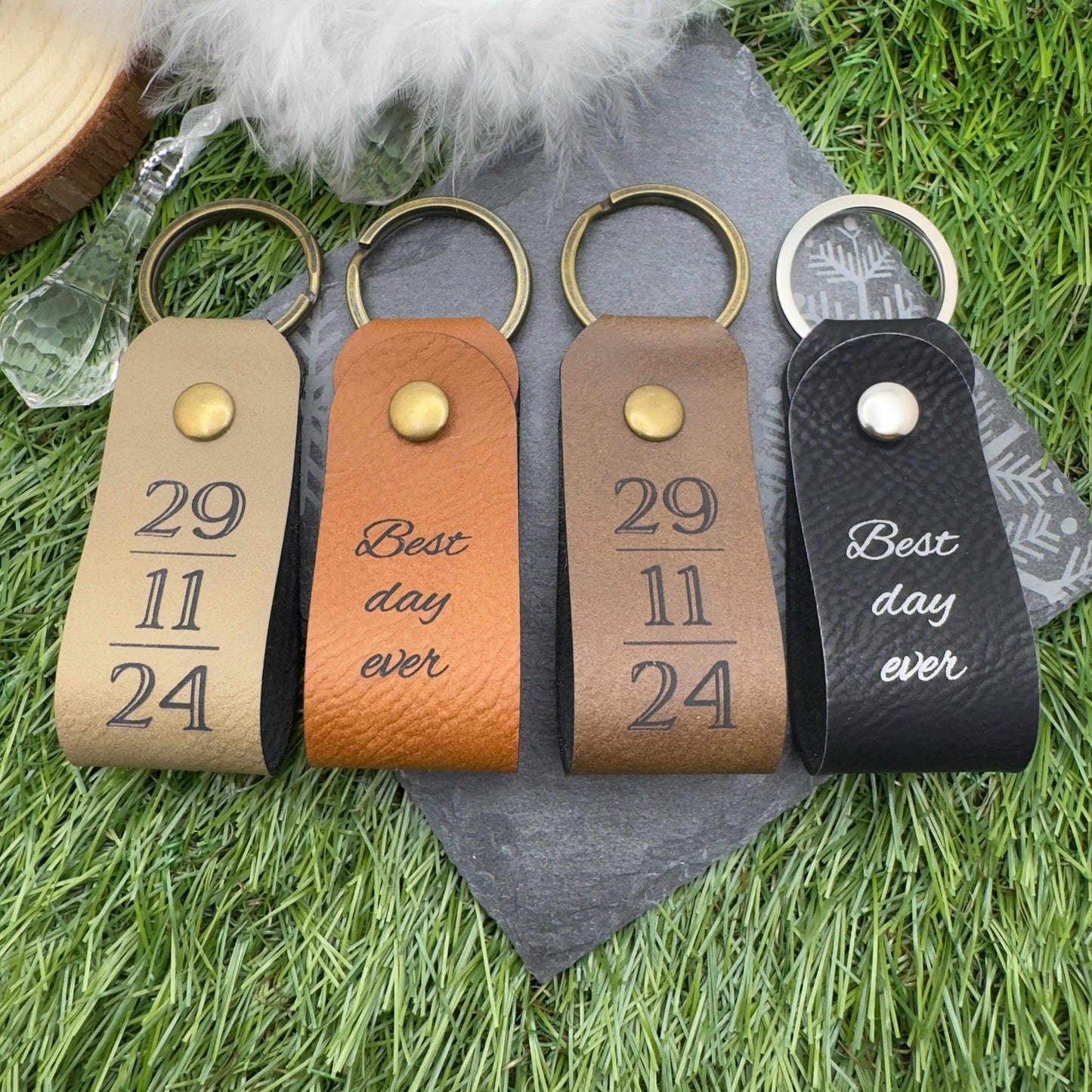 Special Date Personalised Keyring Custom Date & Quote Message Keychain Best Day Ever Keepsake Unique Gift for Him or Her Vegan Leather