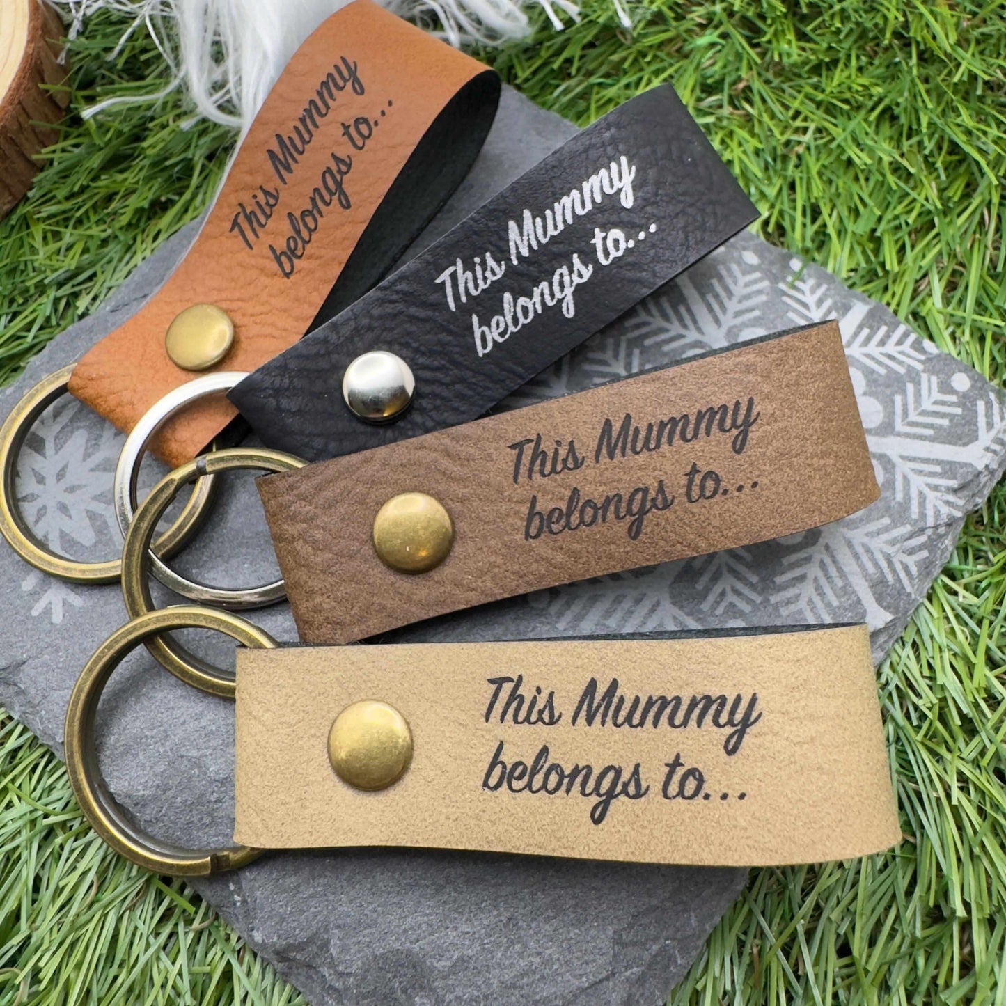 This mummy daddy belongs to Personalised Vegan Leather Keyring with Custom Engraving Ideal Gift for Mums Dads & Loved Ones