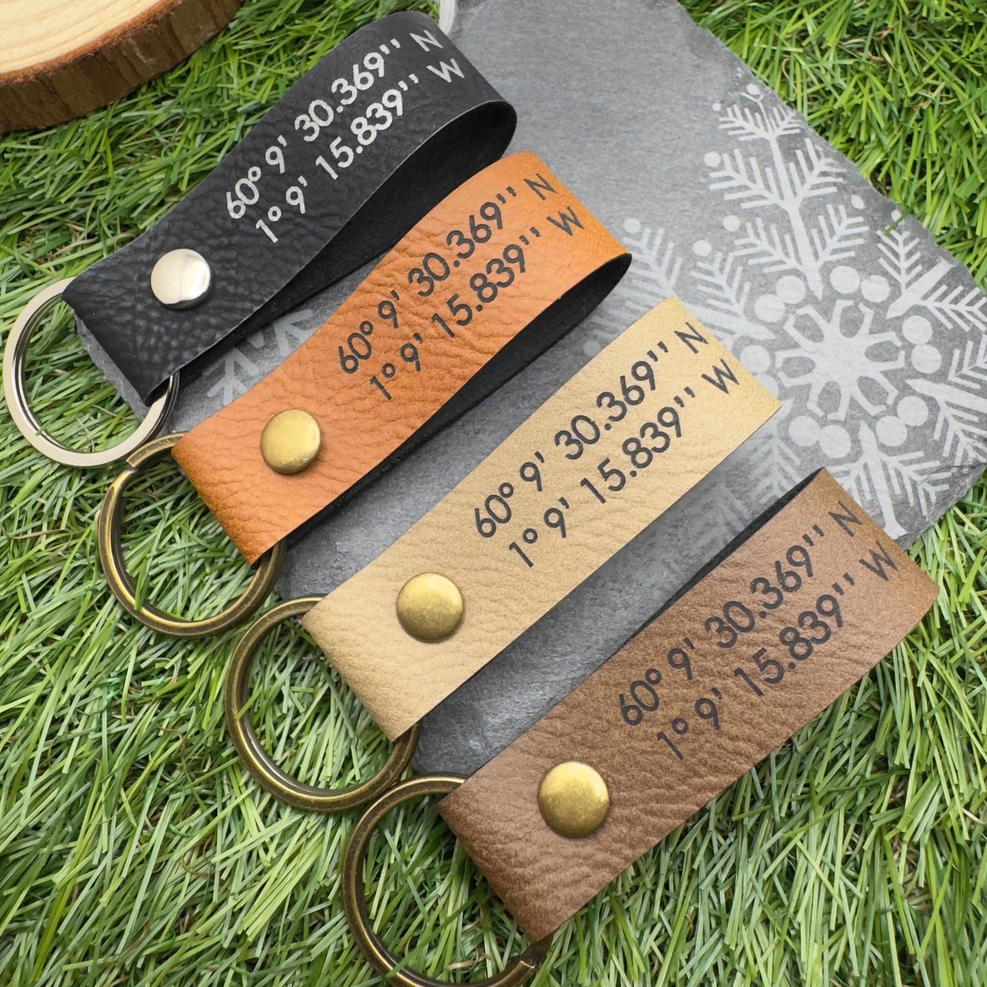 Personalised GPS Coordinates Vegan Leather Keyring with Custom Engraving Unique Gift for Him or Her Location coordinates keychain
