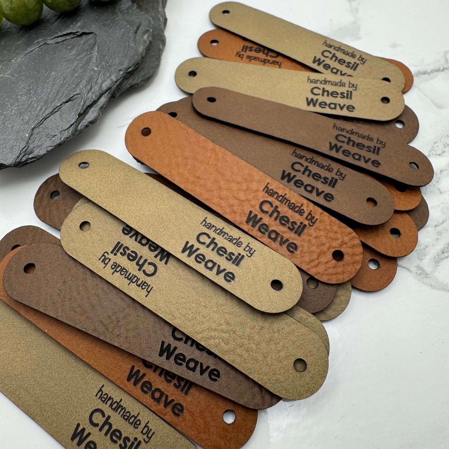 Personalised Vegan Leather Tags for Handmade | Custom Labels for Knitted & Crocheted Hats, Clothing and Bags