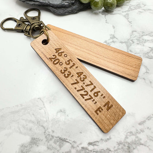GPS Location Coordinates Personalised keyring | Custom engraved gifts