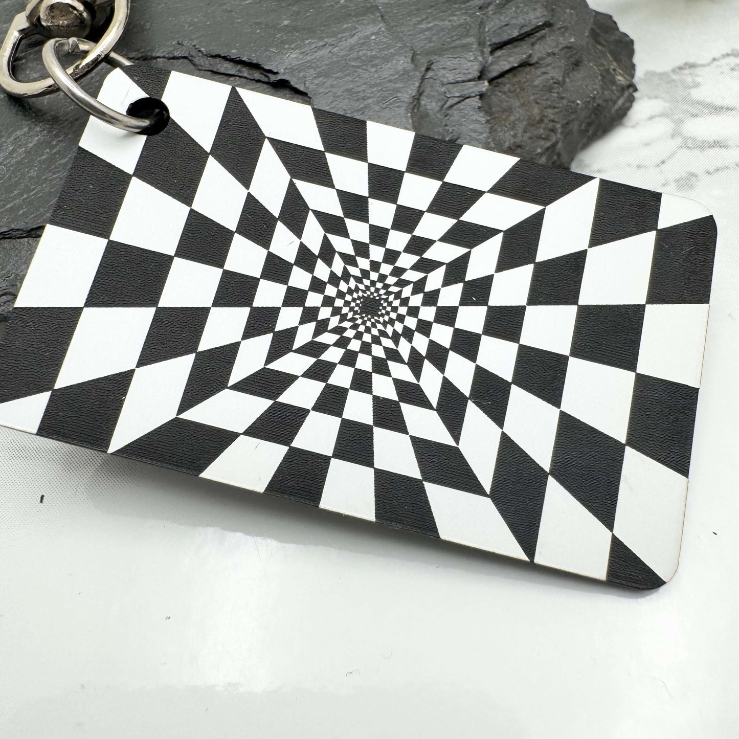 Optical Illusion Keyring | Black & White Spiral Vortex Design