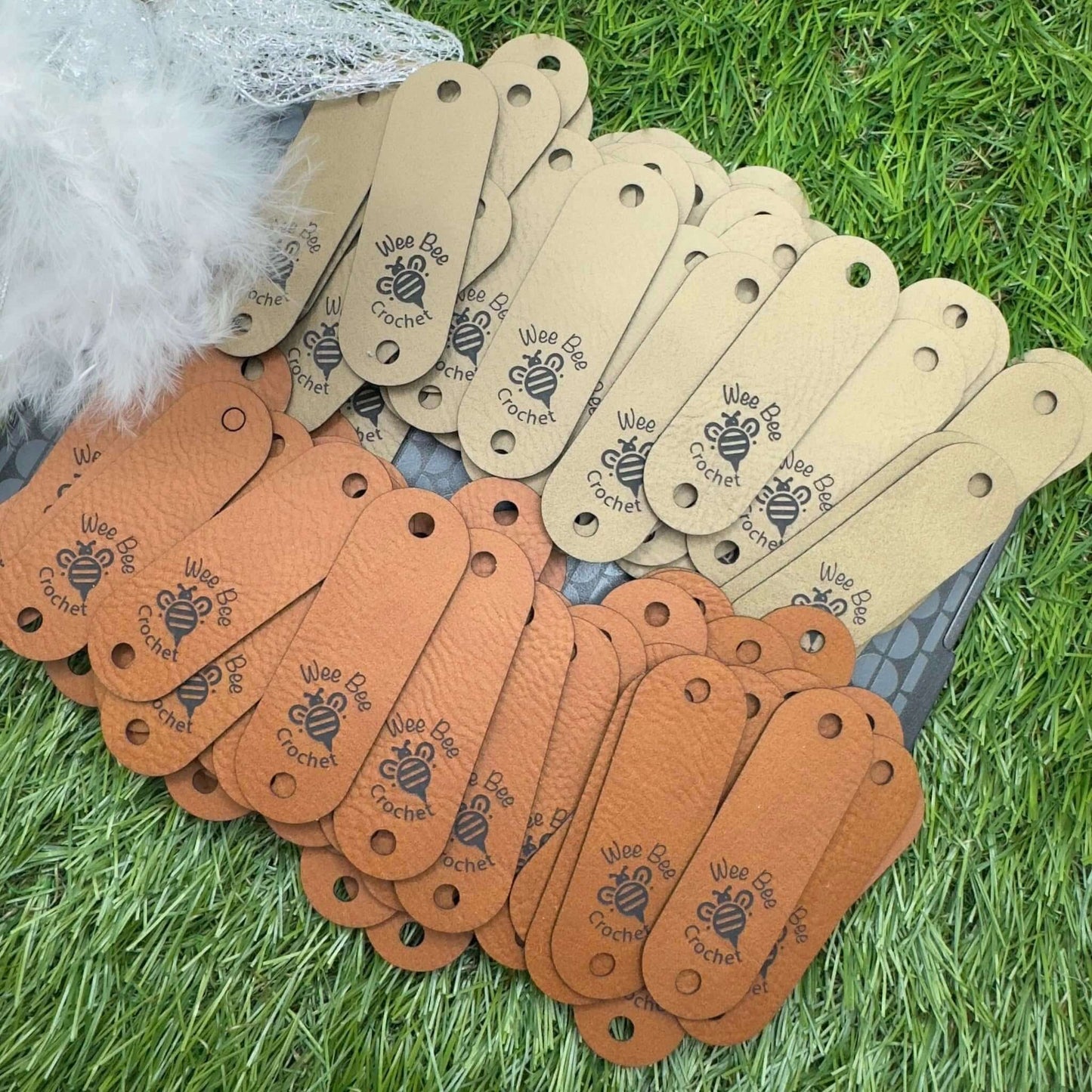 Personalised Vegan Leather Tags for Handmade | Custom Labels for Knitted & Crocheted Hats, Clothing and Bags