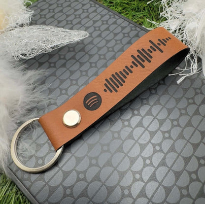 Personalised Spotify Code Keyring Vegan Leather | Custom engraved keyrings