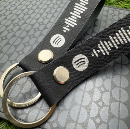 Personalised Spotify Code Keyring Vegan Leather | Custom engraved keyrings