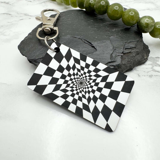 Optical Illusion Keyring | Black & White Spiral Vortex Design