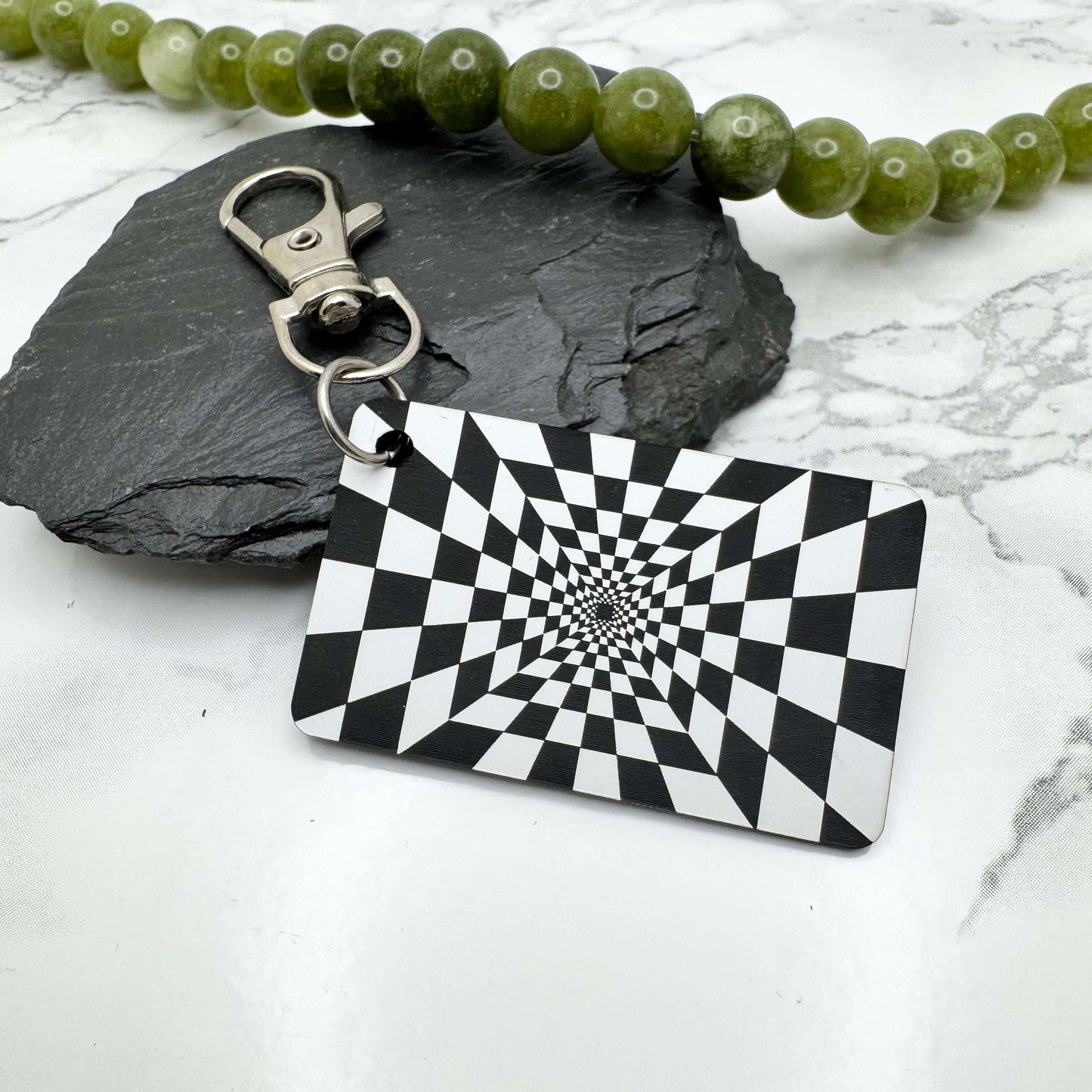 Optical Illusion Keyring | Black & White Spiral Vortex Design