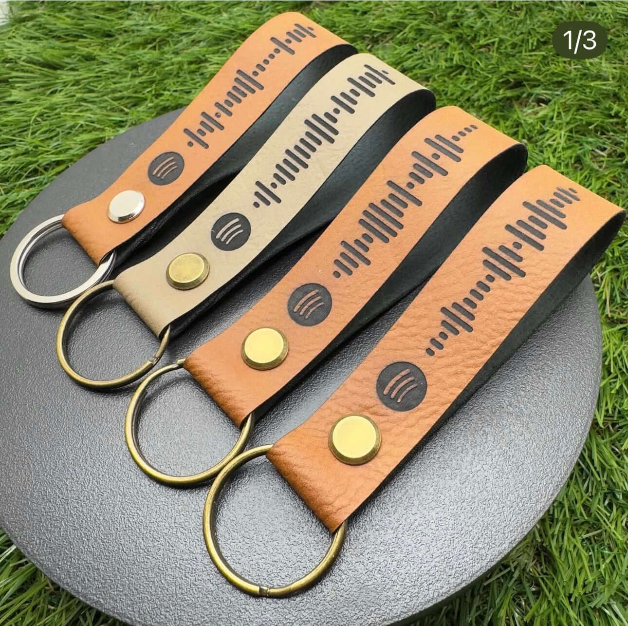 Personalised Spotify Code Keyring Vegan Leather | Custom engraved keyrings