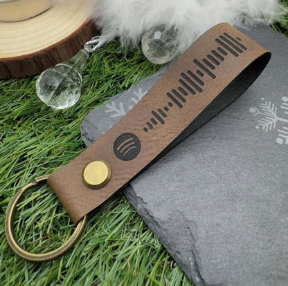 Personalised Spotify Code Keyring Vegan Leather | Custom engraved keyrings