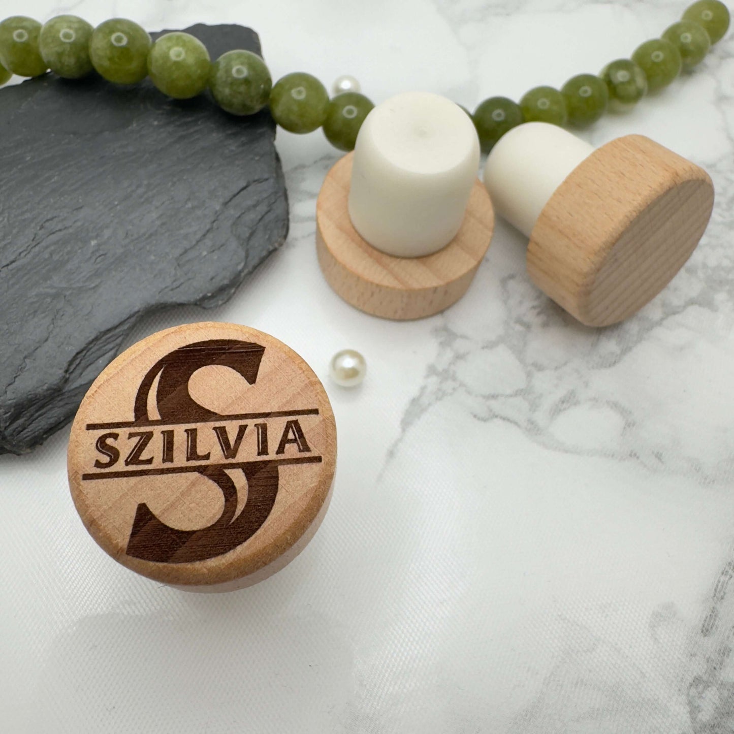 Personalised wooden and silicone wine bottle stopper, custom engraved, free delivery, U.K. 