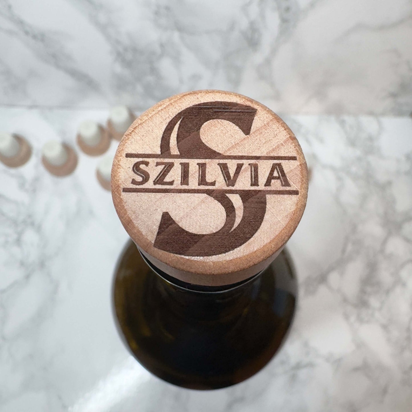 Personalised wooden and silicone wine bottle stopper, custom engraved, free delivery, U.K. 