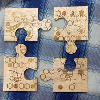 bee hive jigsaw coaster set personalised tableware