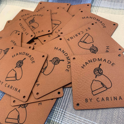 Personalised leather tags (Set of 25) Custom Clothing labels for knitted crocheted hats clothing bags Vegan leather labels for handmade item