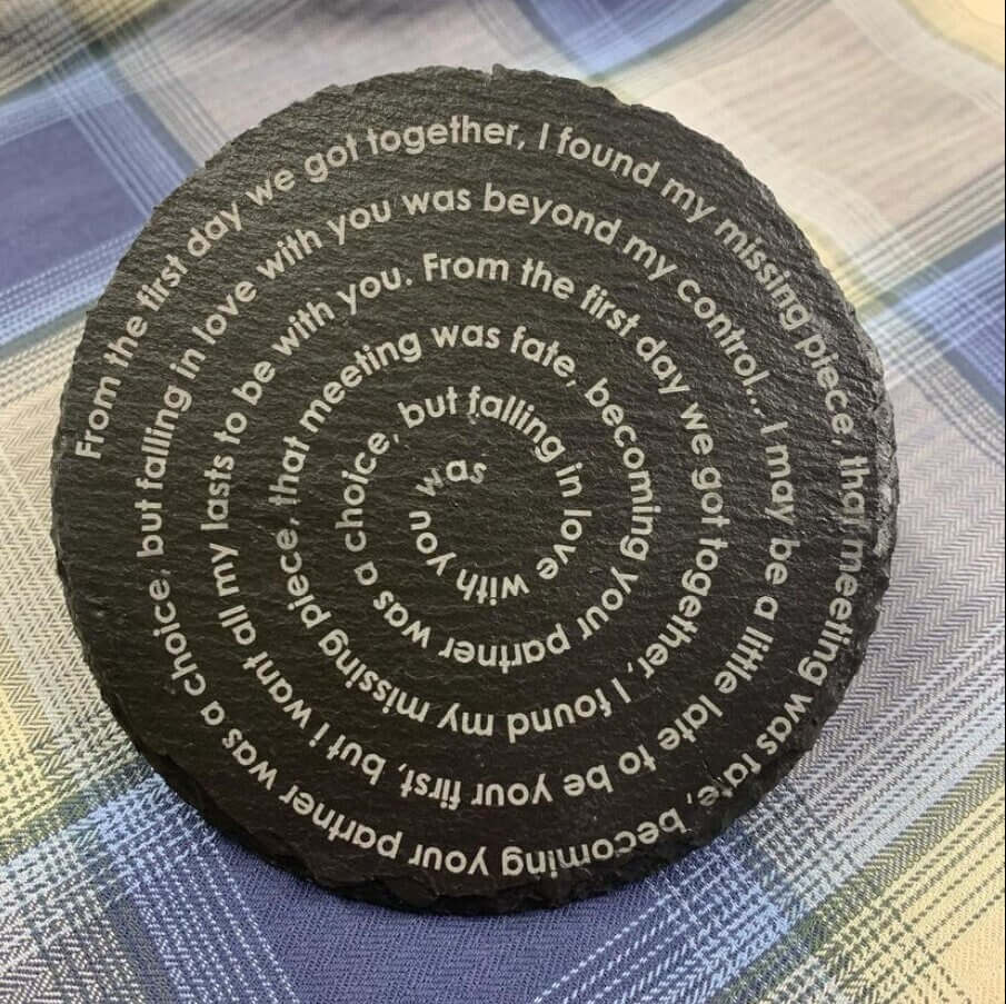 spiral text personalised text custom coaster slate tableware