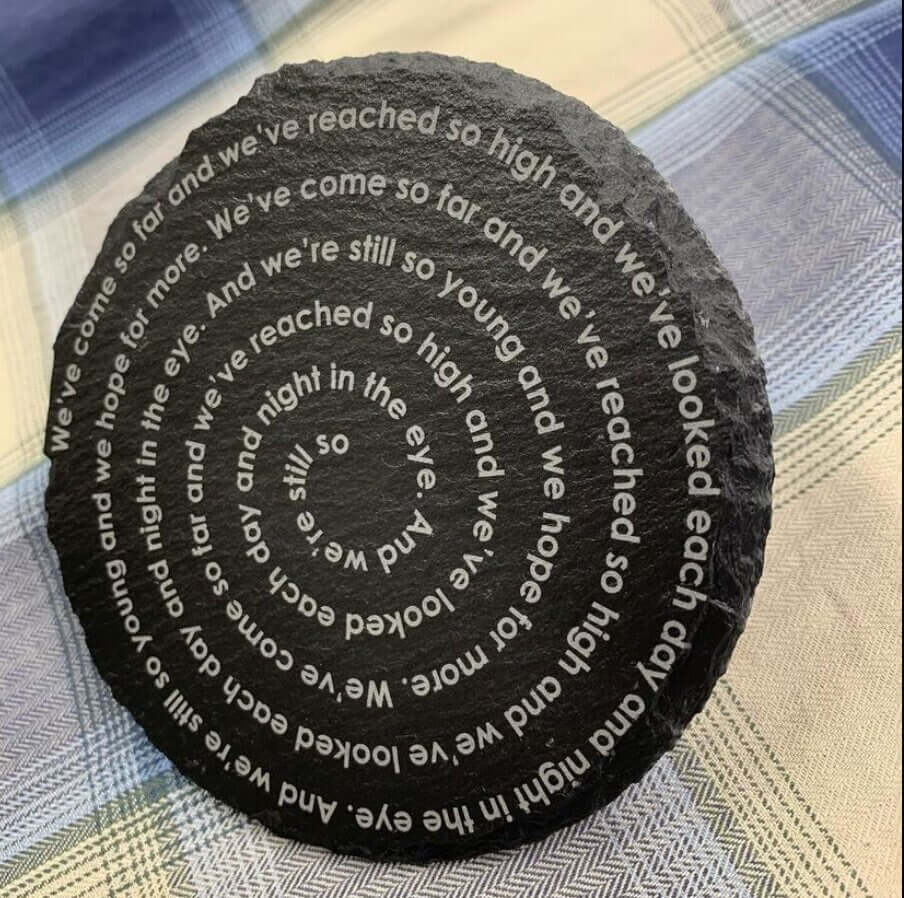 spiral text personalised text custom coaster slate tableware