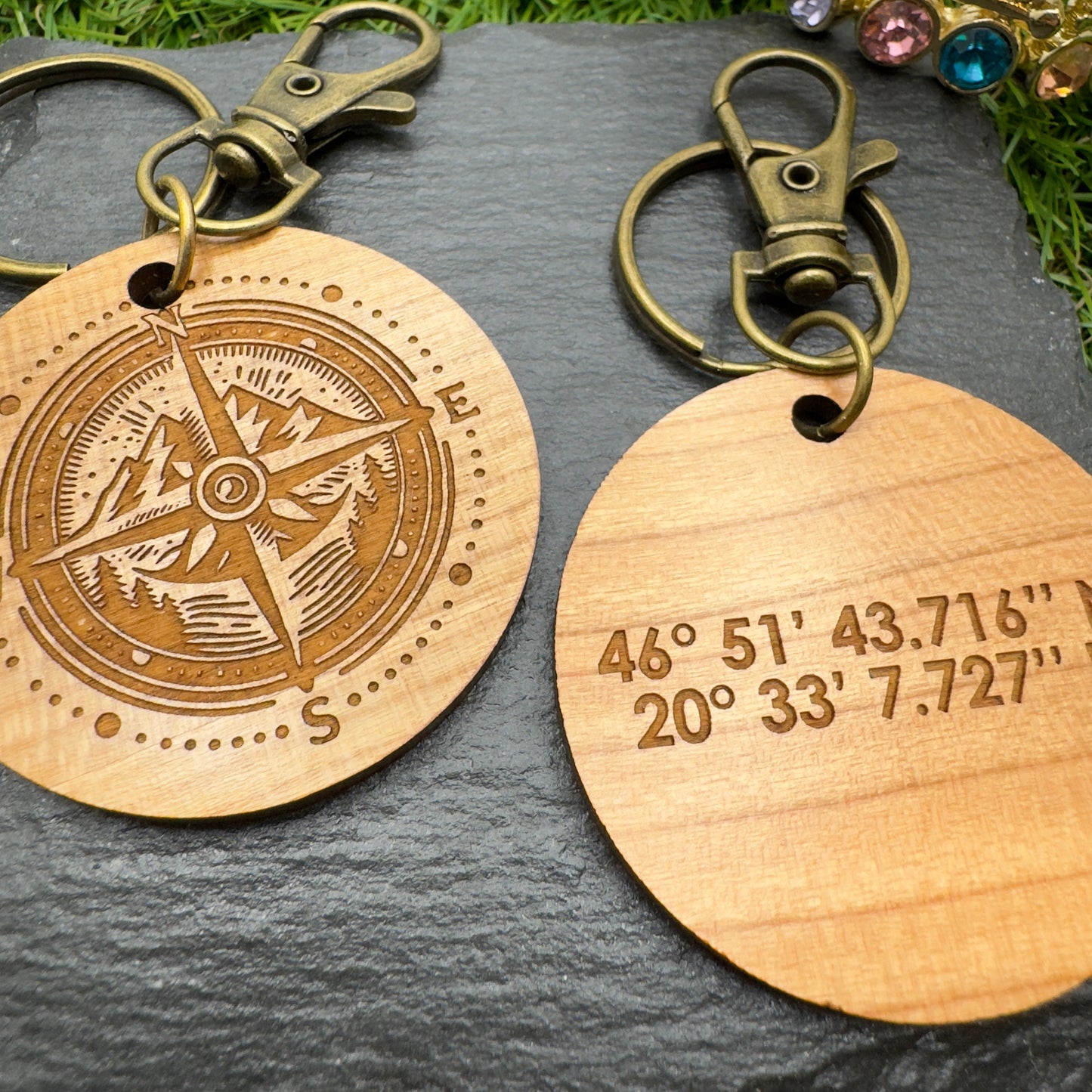 GPS Coordinates Personalised keyring, Location Coordinates, Compass, Custom Keychain, Handmade, Birthday gift, Christmas gift