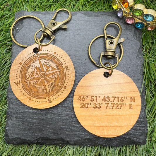GPS Coordinates Personalised keyring, Location Coordinates, Compass, Custom Keychain, Handmade, Birthday gift, Christmas gift