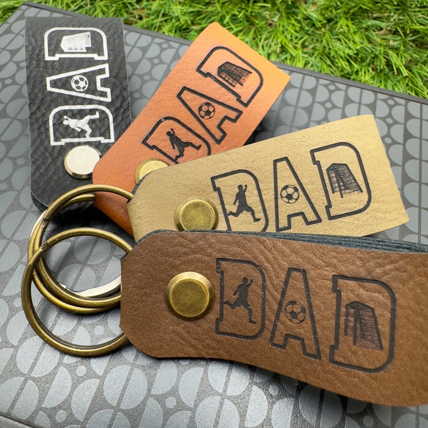 Football Gift Personalised Keyring Vegan Leather Soccer DAD Keychain Gift for DAD Birthday Christmas gift
