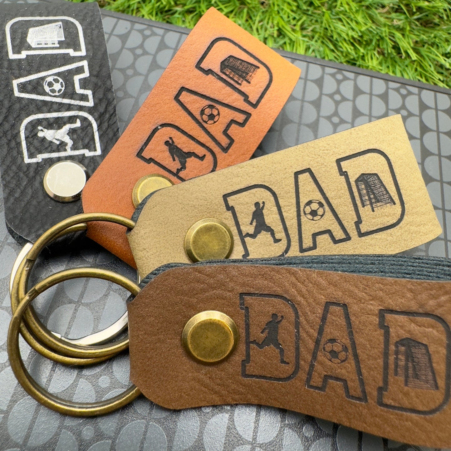 Football Gift Personalised Keyring Vegan Leather Soccer DAD Keychain Gift for DAD Birthday Christmas gift