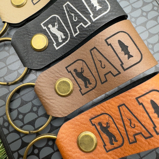 Vegan Leather Keyring for Fishing Dad, Personalized DAD's Gift, Custom Dad Keychain, Fishing, Fisherman Dad Key Ring, Birthday, Christmas