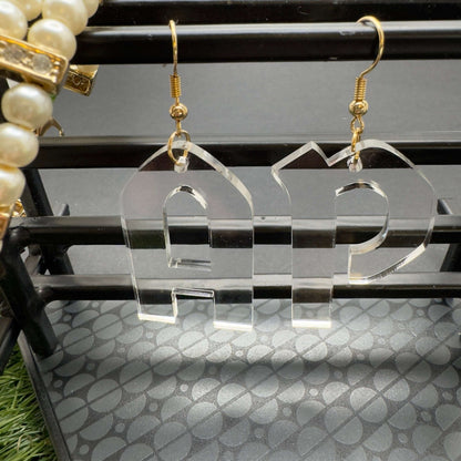 clear acrylic jewellery letters initials earrings