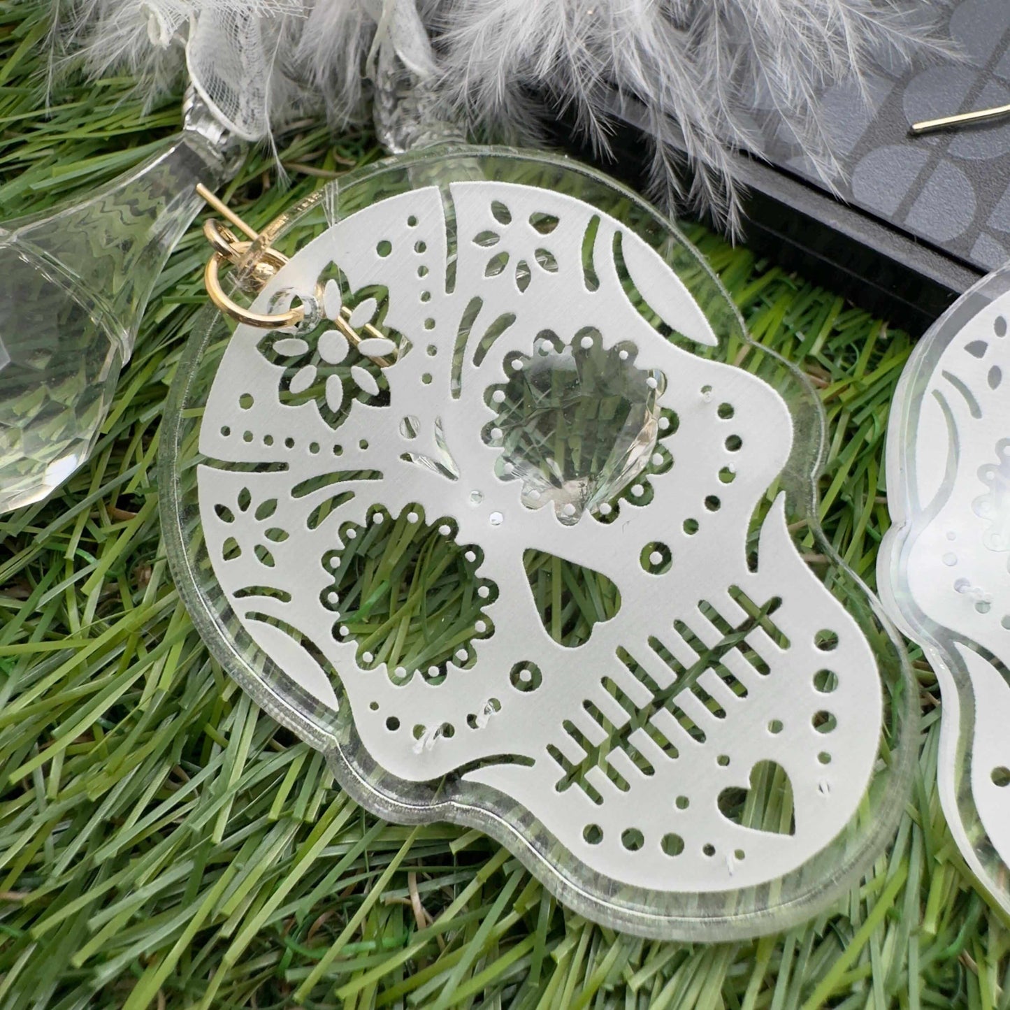 sugar skull clear acrylic earring jewellery