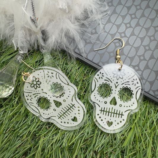 sugar skull clear acrylic earring jewellery