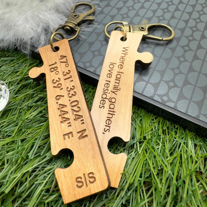 GPS Coordinates keyring couples Personalised GPS location coordinates keychain Puzzle Jigsaw keychain Custom engraved Gift for couples