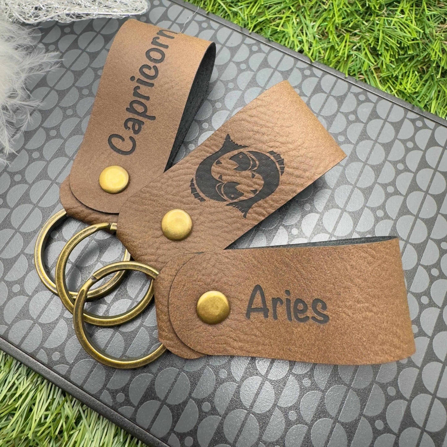 Horoscope leather keyring