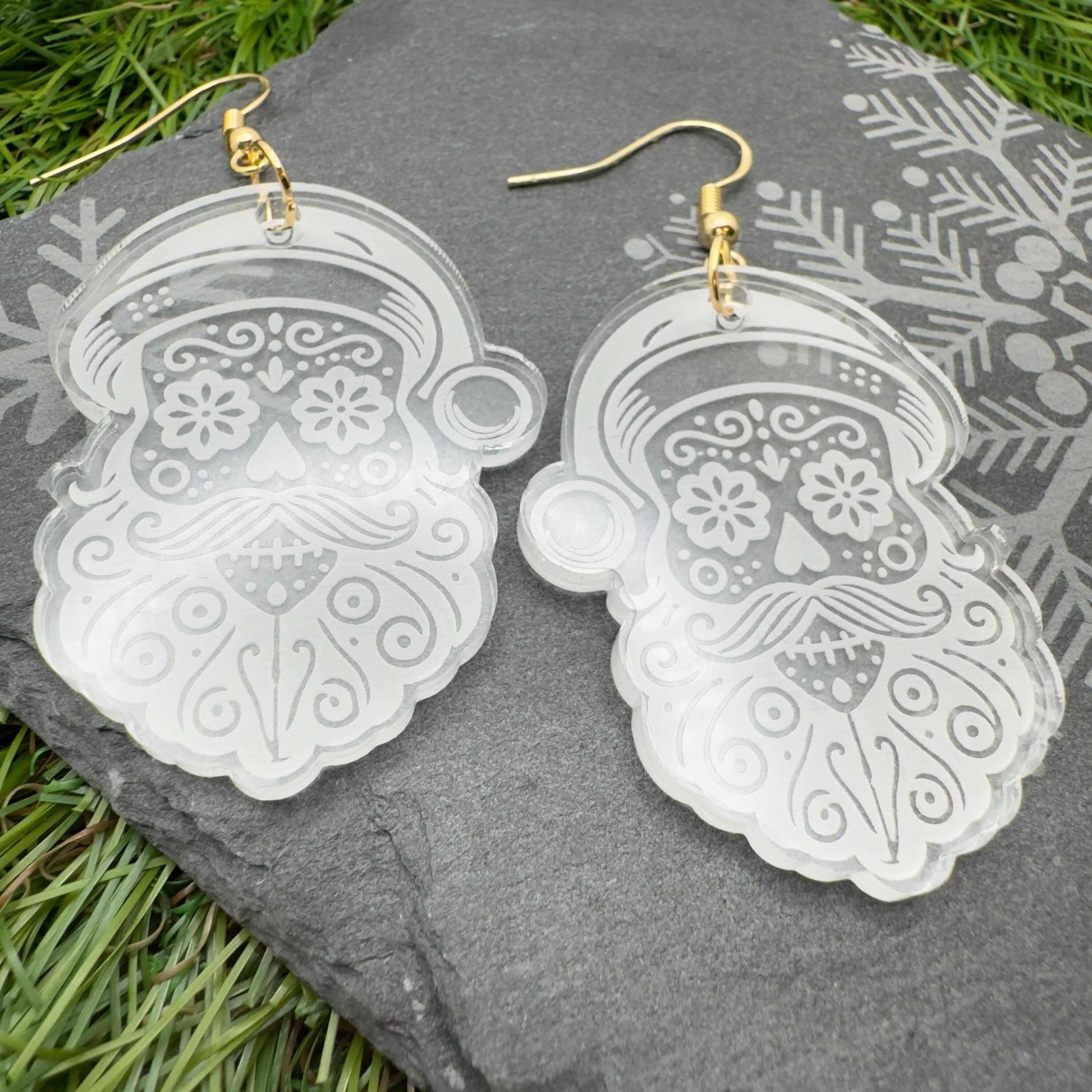 clear acrylic jewellery santa sugar skull earrings