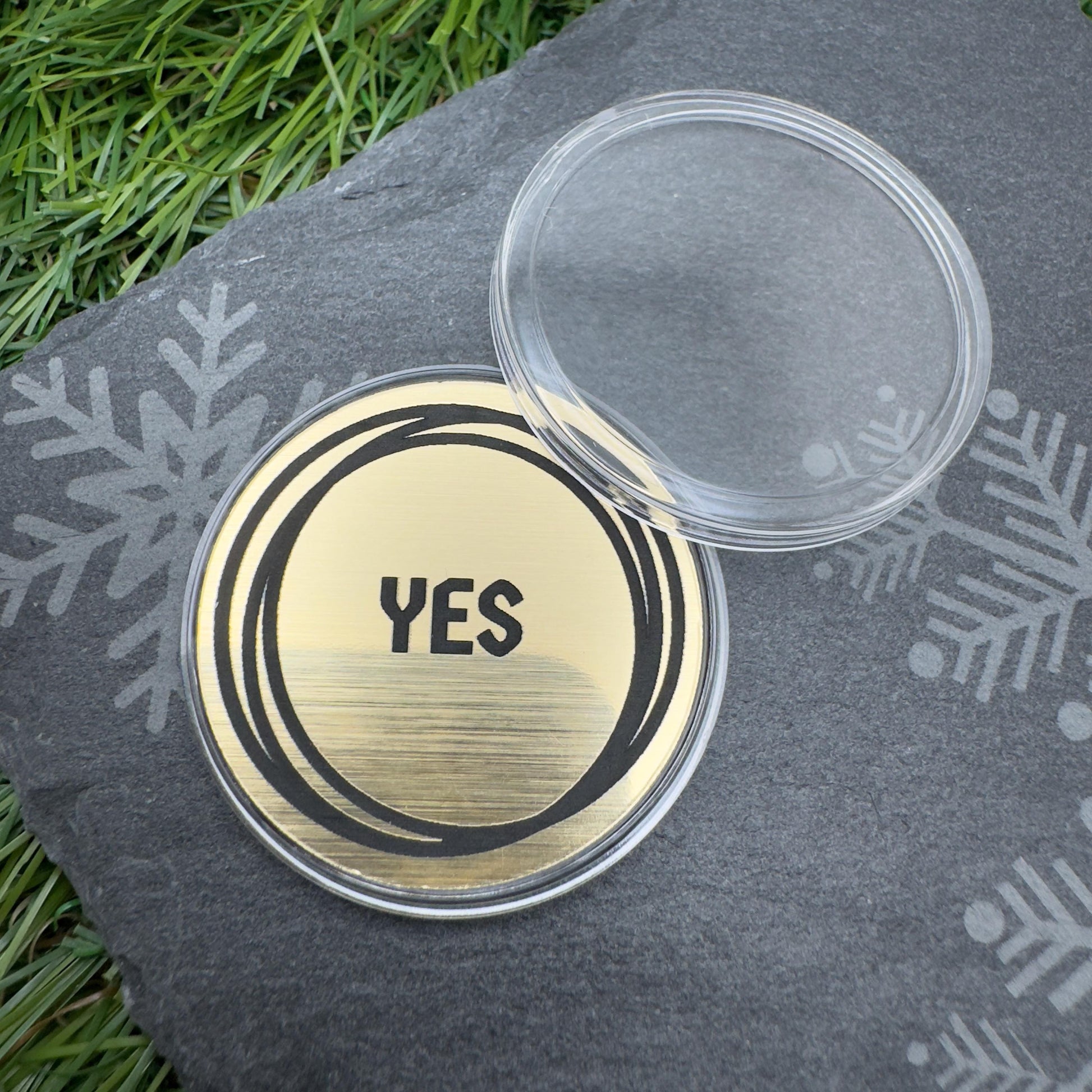 flip decision coin yes or no custom engraved