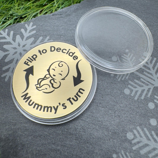 parents flip decision coin mummys turn or daddys turn custom engraved